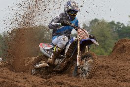 A Raines Racing Yamaha 250 throws a nice roost during an early moring session at Martin MX Park